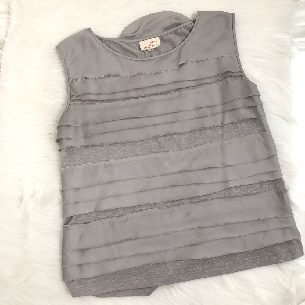 Anthropologie red bird layered silver/gray Top